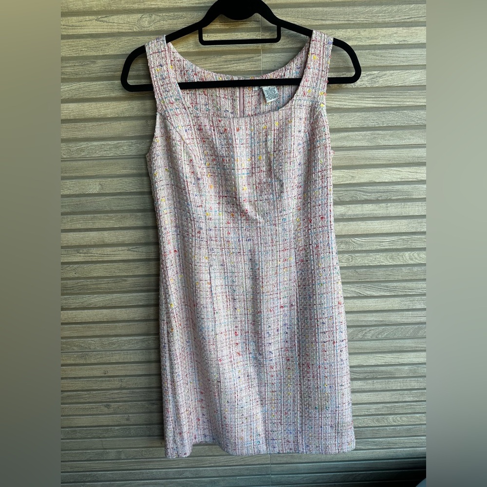 Sleeveless Tweed Shift Dress in Soft Pink Confetti